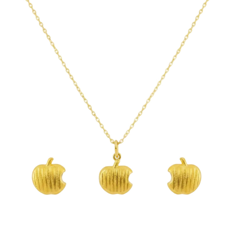 18K Real Gold Apple Necklace And Earring Set