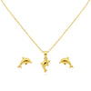 18K Real Gold Dolphine Necklace And Earring Set