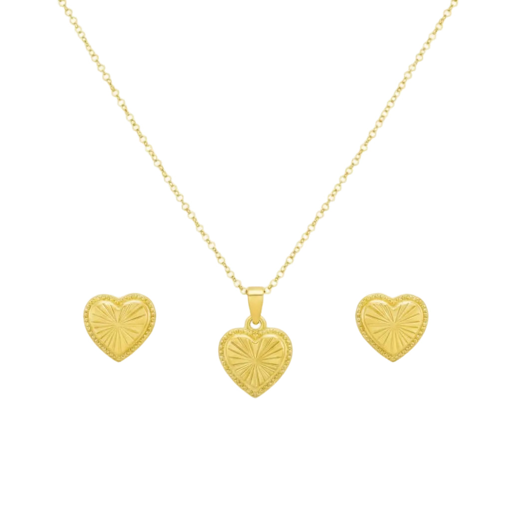 18K Real Gold Plain Cut Necklace And Earring Set