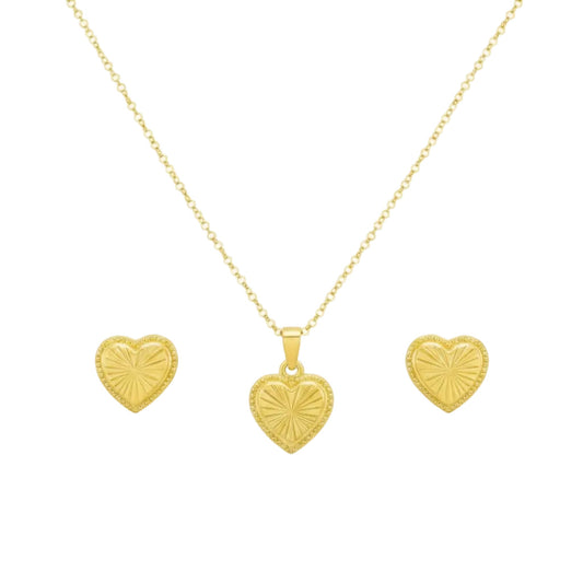 18K Real Gold Plain Cut Necklace And Earring Set