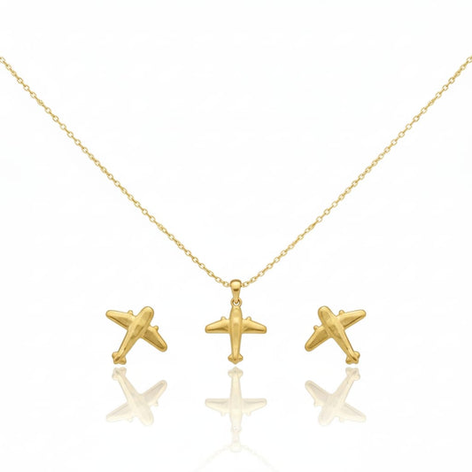 18k Gold Airplane Jewelry Set