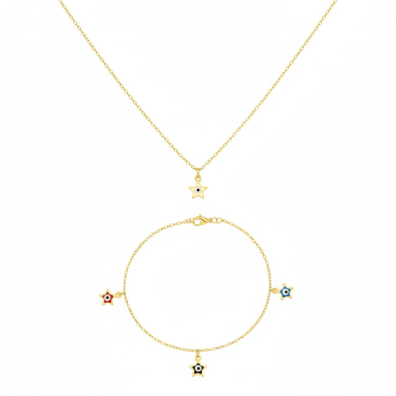 18K Real Gold Star Evil Eye Set