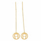 Gold earrings with circular designs on a white background