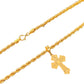 Gold chain with a cross pendant on a black background