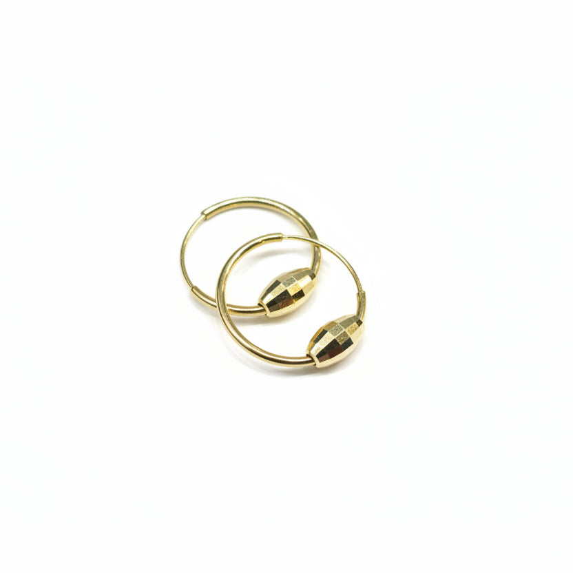 Gold hoop earrings on a light gray background with weight and code text.
