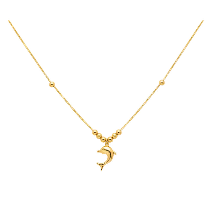 Gold necklace with a pendant on a mannequin neck, labeled with weight and code.