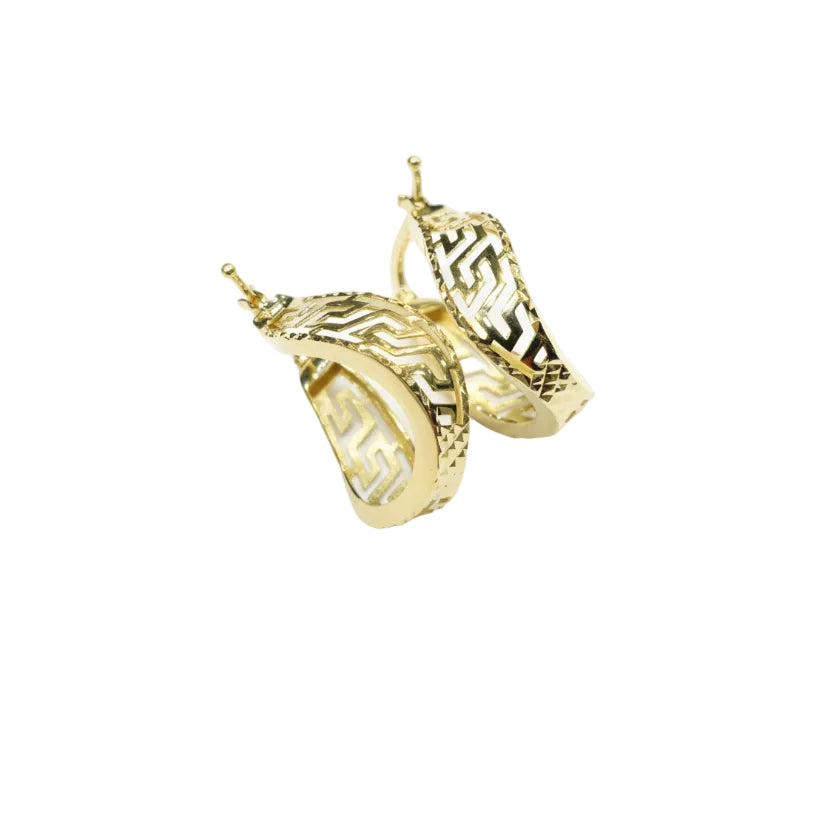 Gold earrings on a light gray background with weight and code information.