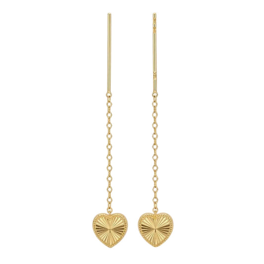 Gold heart-shaped earrings on a white background