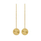 Gold chain earrings with round, textured discs on a white background