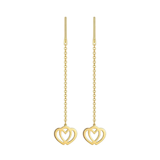 Gold heart-shaped earrings on a white background