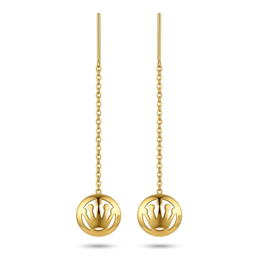Gold earrings with chain designs on a white background