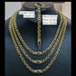 Gold chain necklace on a mannequin with measurements displayed.