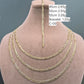 Gold chain necklace displayed on a mannequin with weight information.