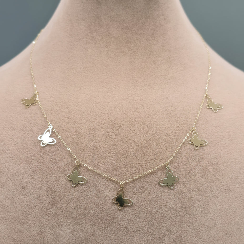 18k Gold 7 Solid Butterfly Necklace