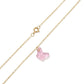 Gold chain with a pink heart-shaped pendant on a white background