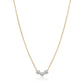 Gold necklace with three silver beads on a white background