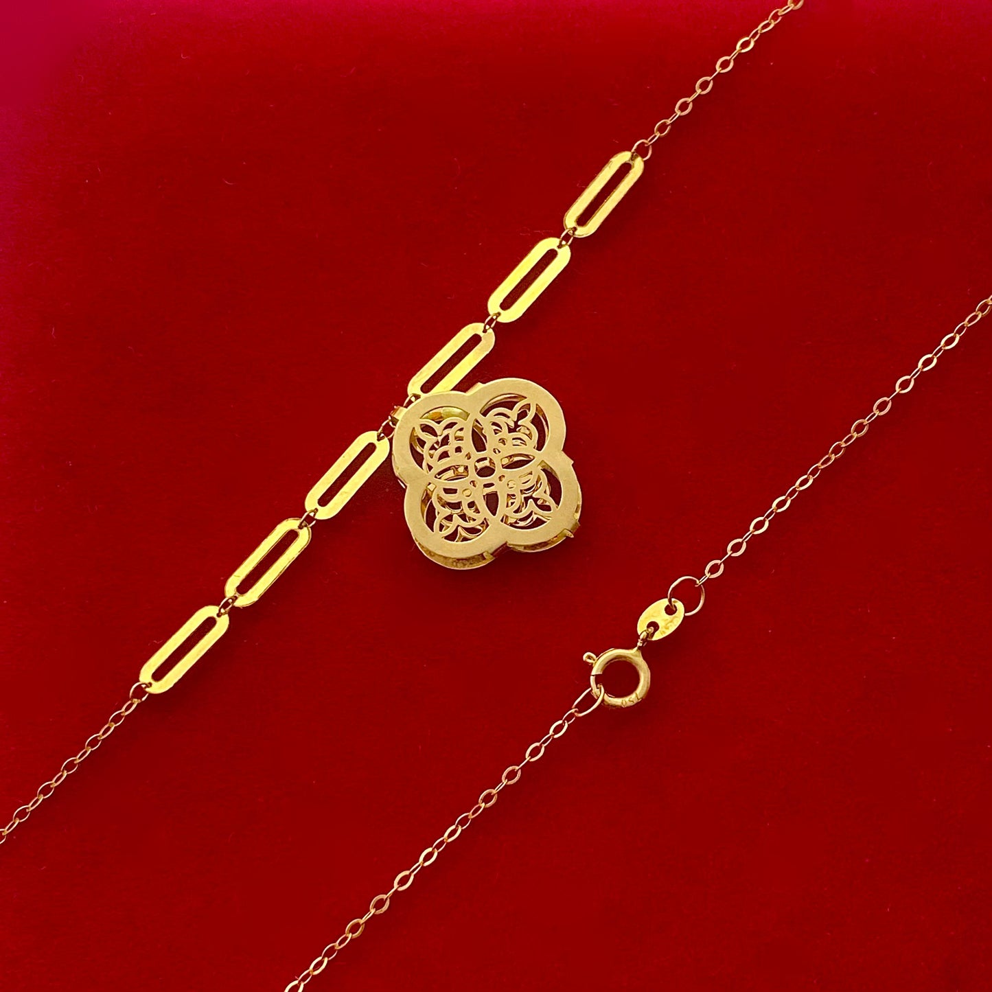 18k Gold Flower with Paperclip Necklace