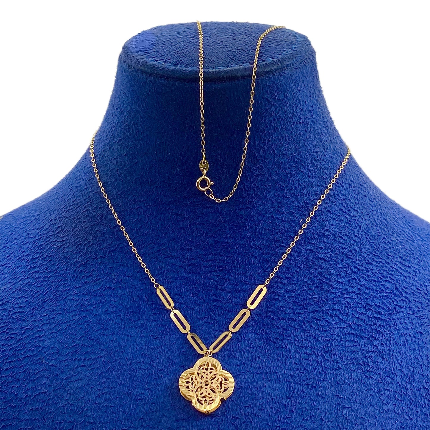 18k Gold Flower with Paperclip Necklace