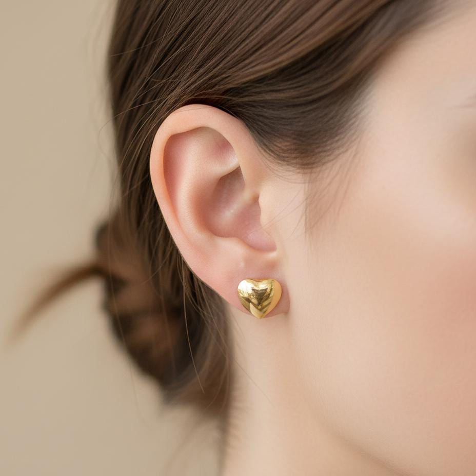 18K Real Gold Bubble Heart Earrings