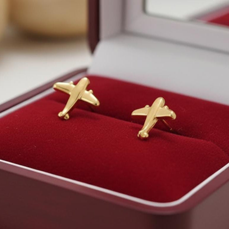 18k Gold Airplane Screw Earrings