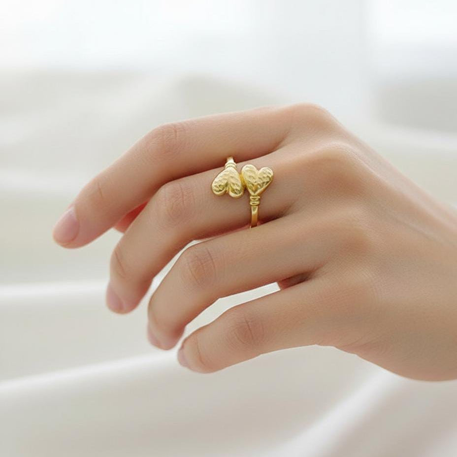 18k Gold Double Edge Heart Ring