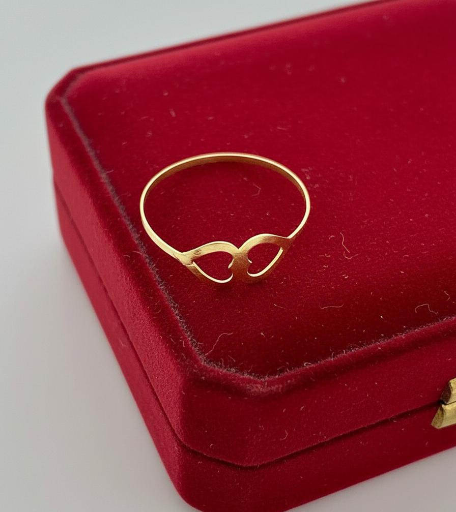 18K Real Gold Double Heart Ring
