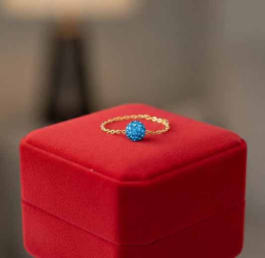 18K Real Gold Sea Blue Swarovski ring