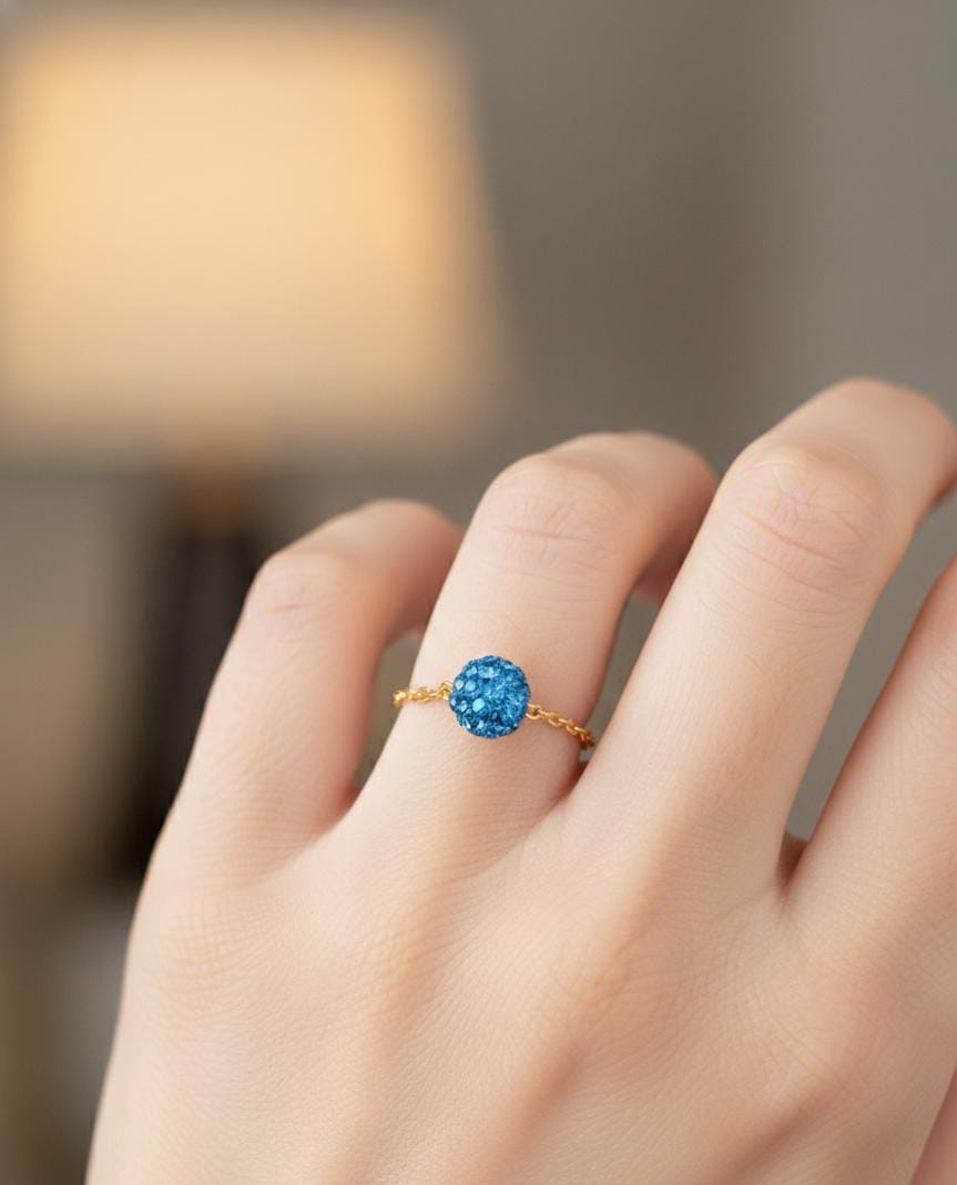 18K Real Gold Sea Blue Swarovski ring