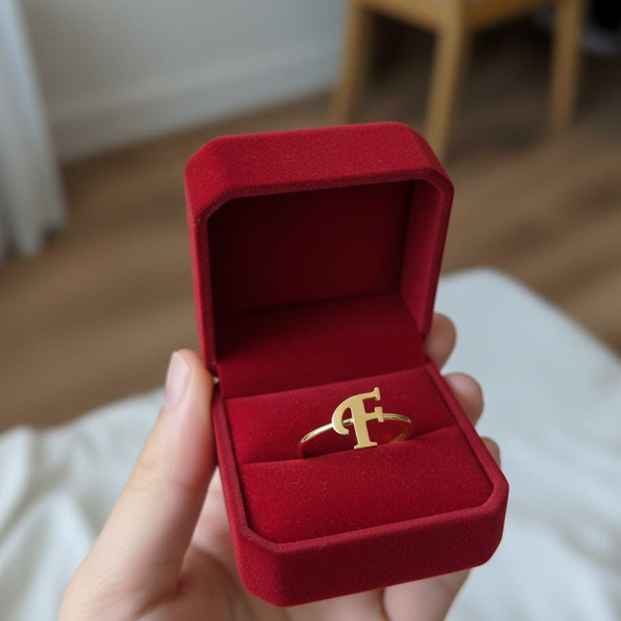 18K Real Gold Customize Letter Ring