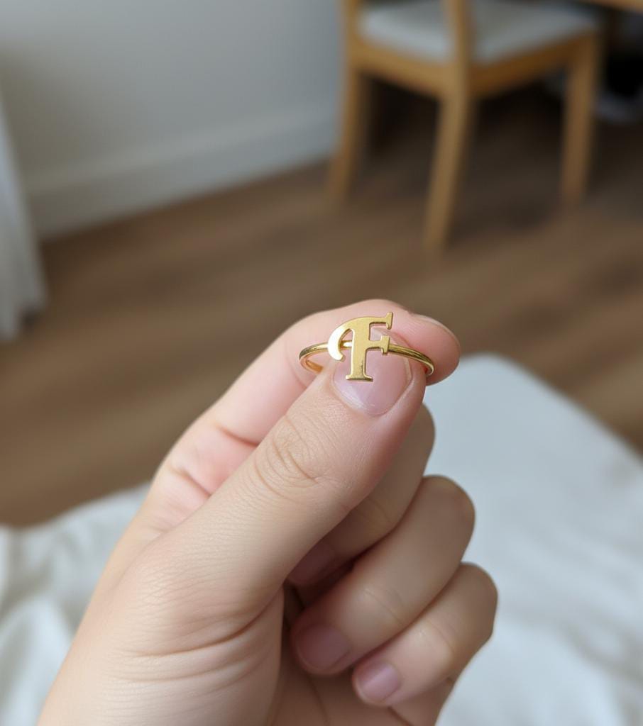 18K Real Gold Customize Letter Ring