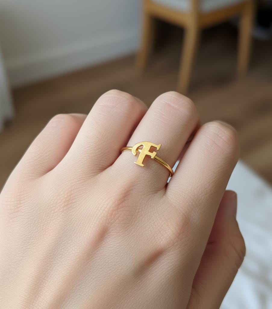 18K Real Gold Customize Letter Ring