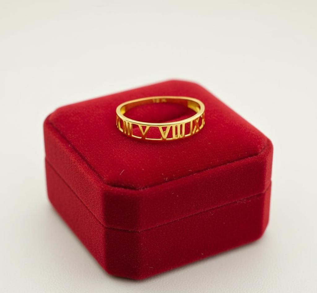 18K Real Saudi Gold Roman Number Ring
