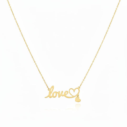 18K Real Gold Love Necklace With Hanging Heart