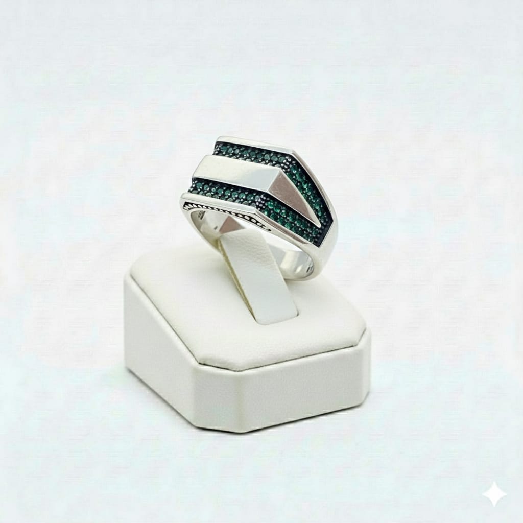 925 Silver Twin Green Stone Ring