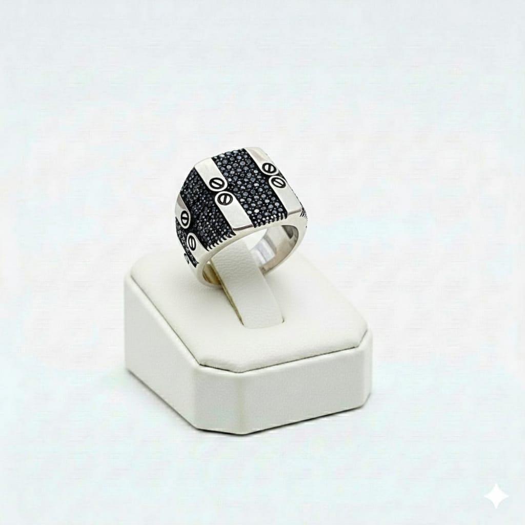 925 Silver Black Dot Ring