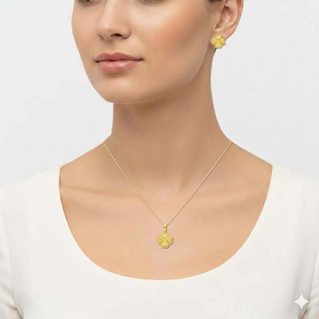 18k Gold Four Petal Jewelry Set