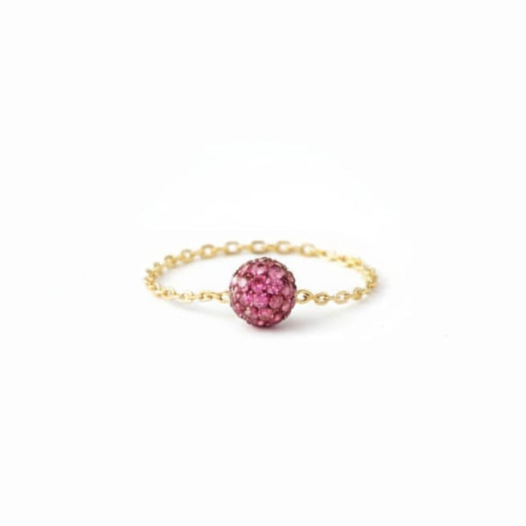 18K Real Gold Pink Swarovski Chain Ring