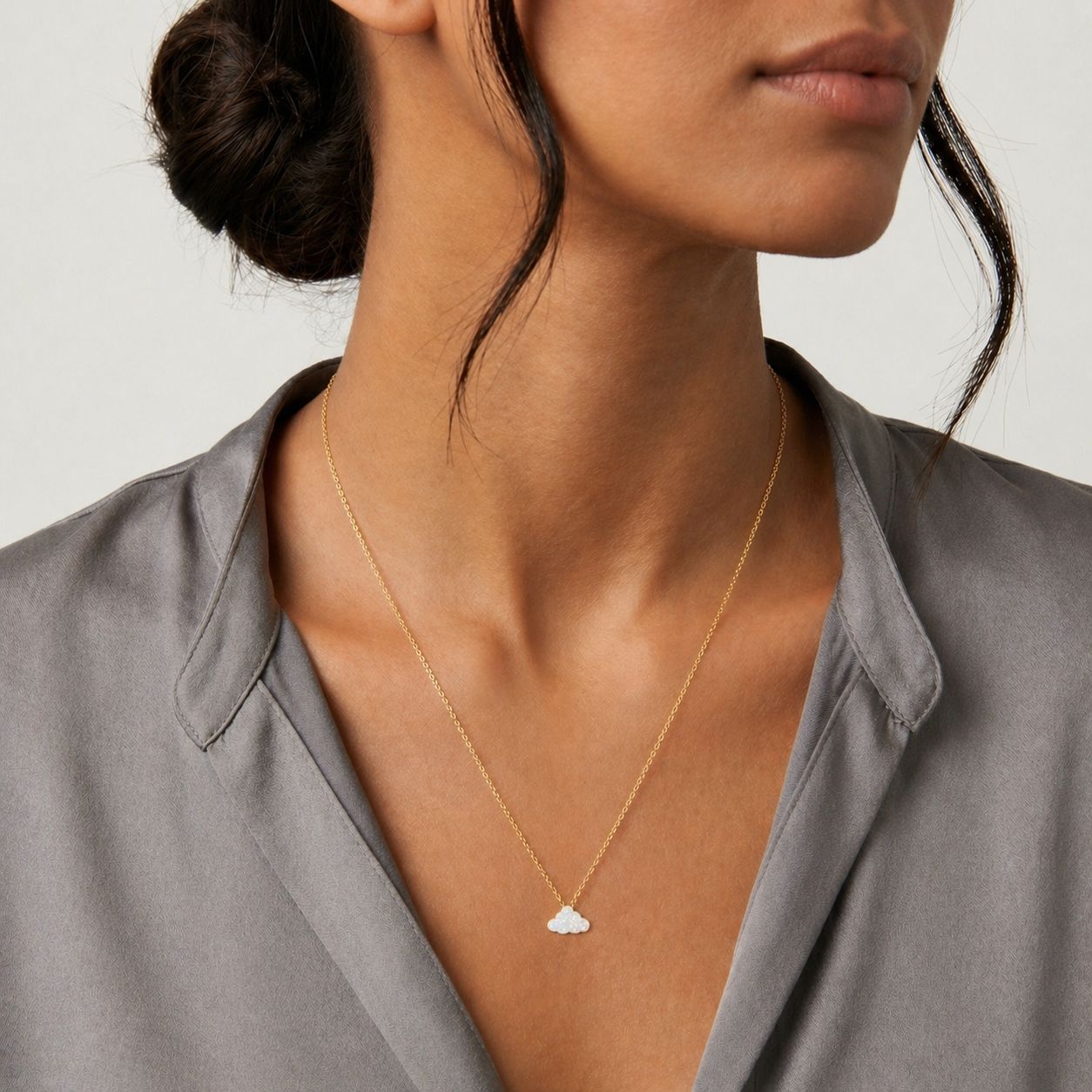 18k Gold Mother of Pearl Cloud Necklace
