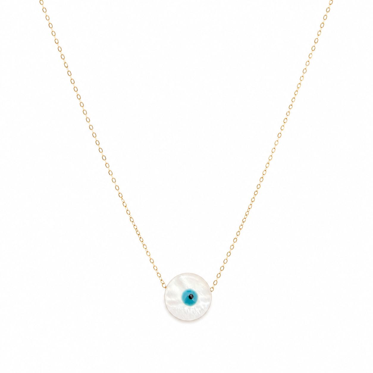 18k Gold Mother of Pearl Evil Eye Necklace