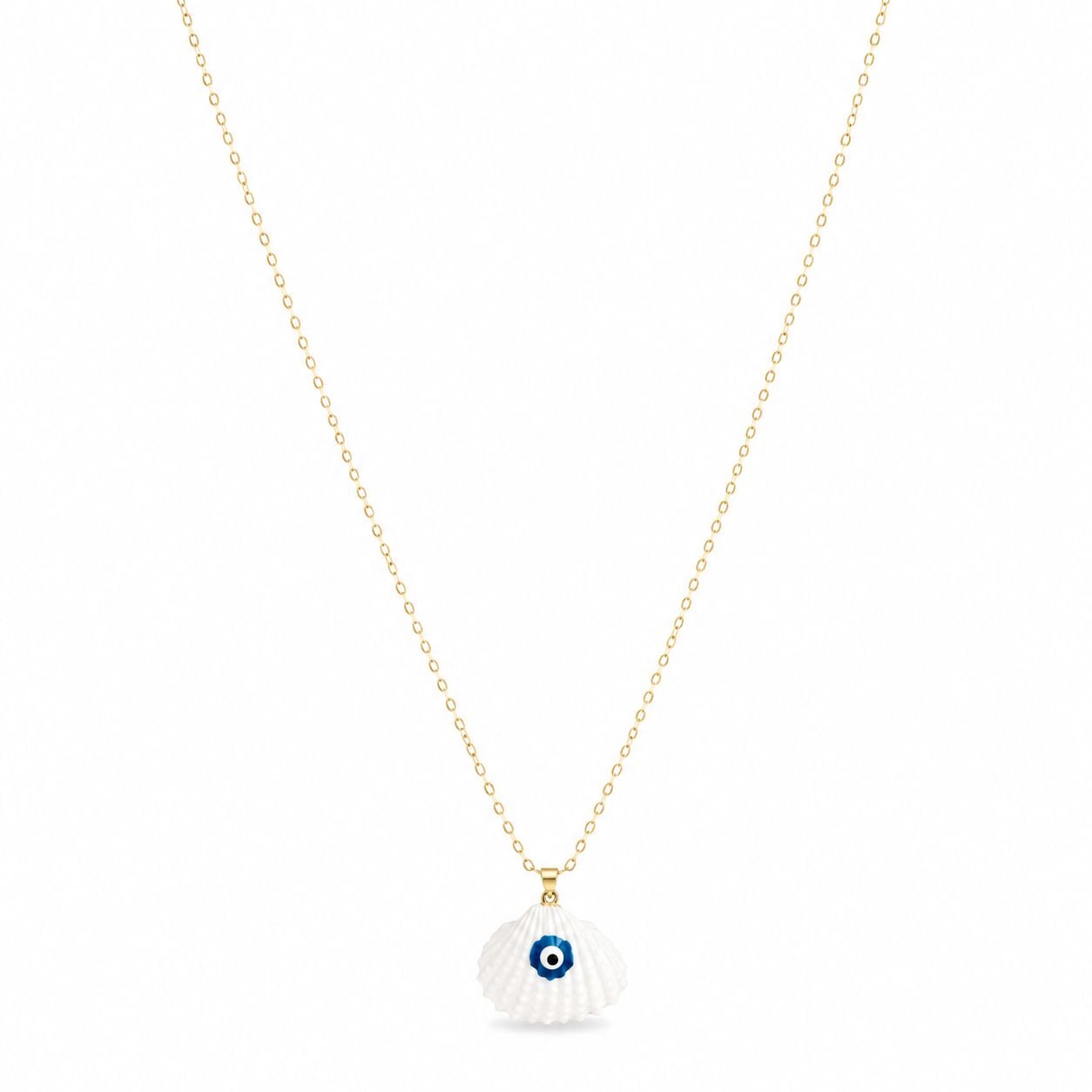 18k Gold Shell Evil Eye Necklace
