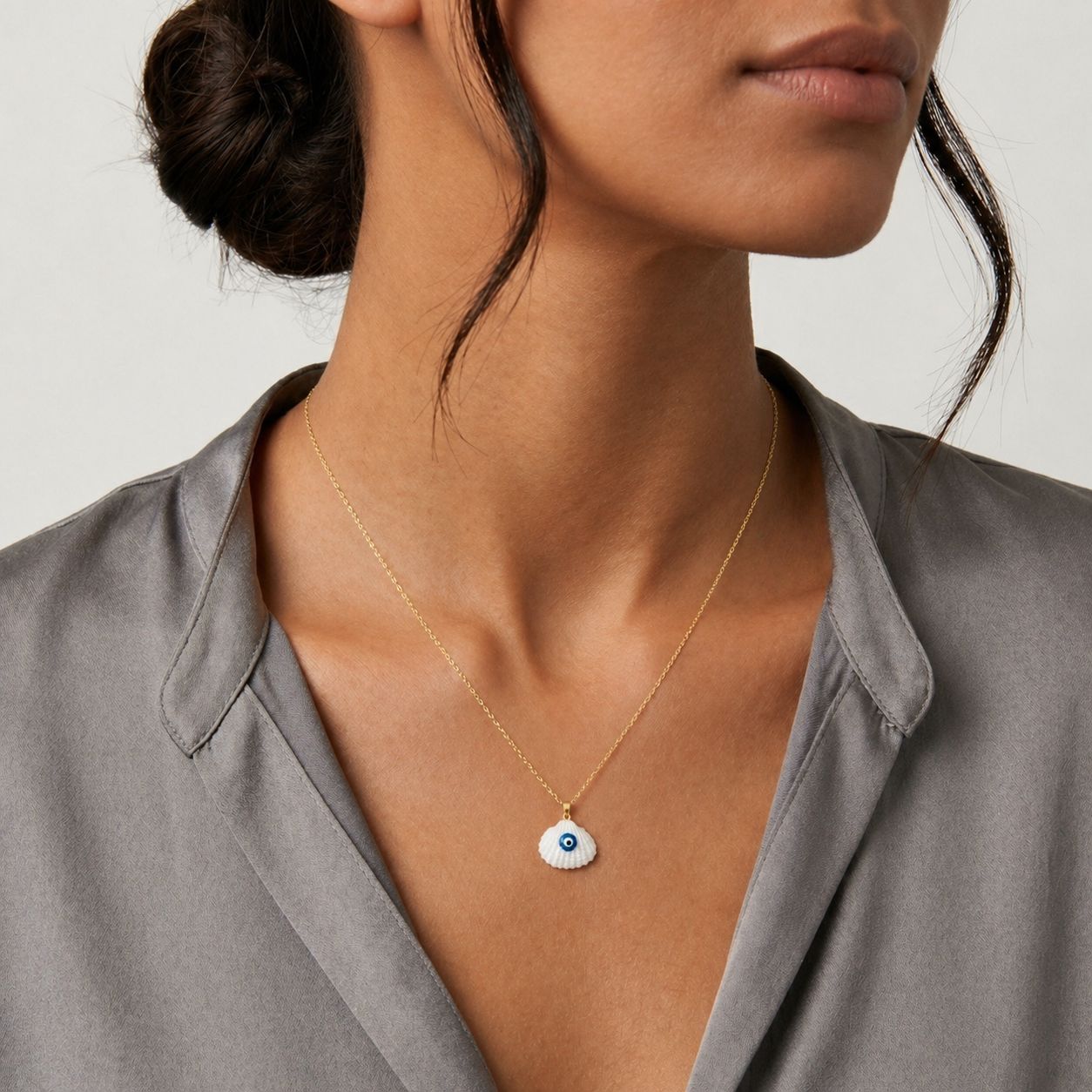 18k Gold Shell Evil Eye Necklace