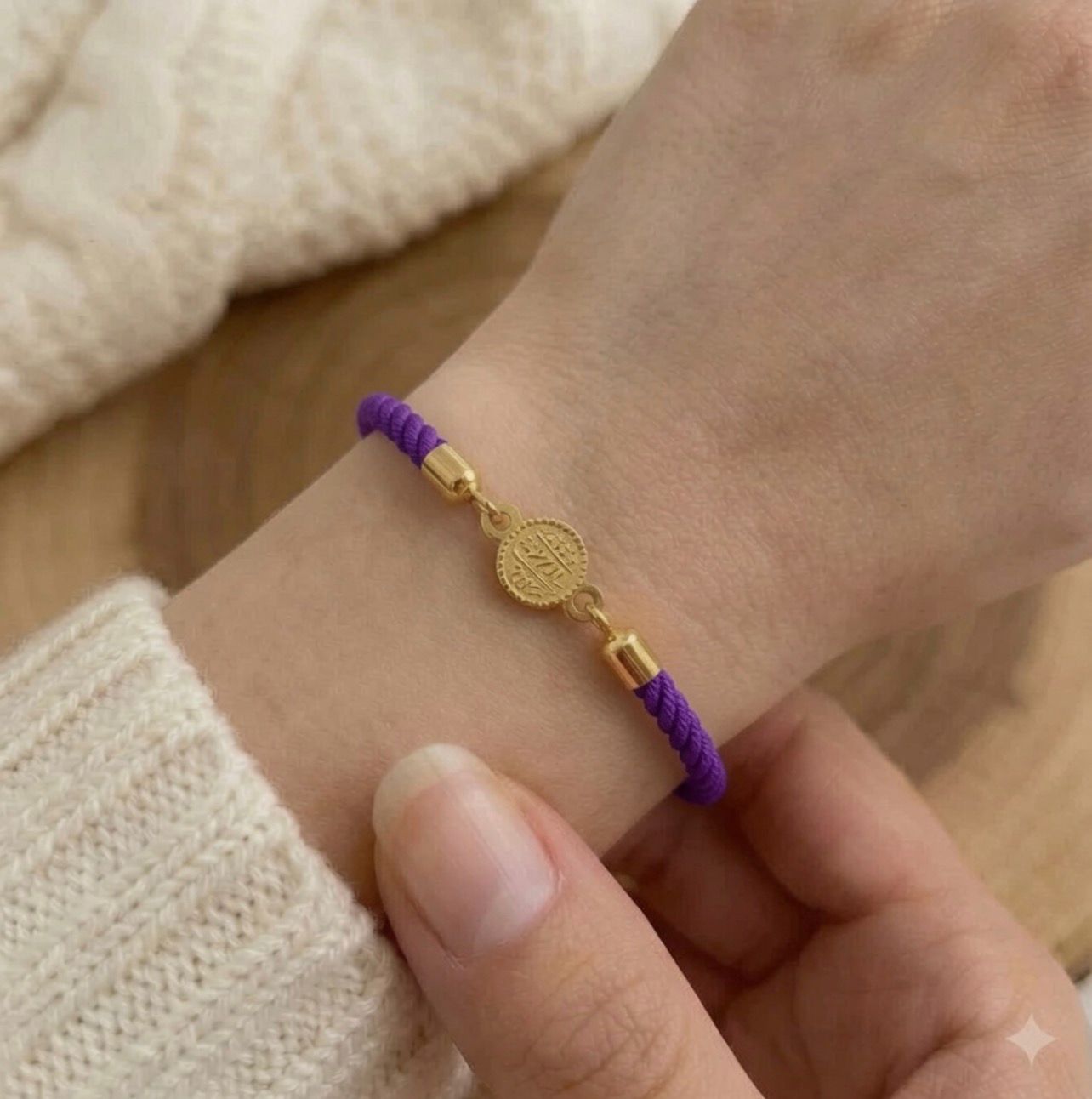18K Gold Multi Color Thread Adjustable Coin Bracelet