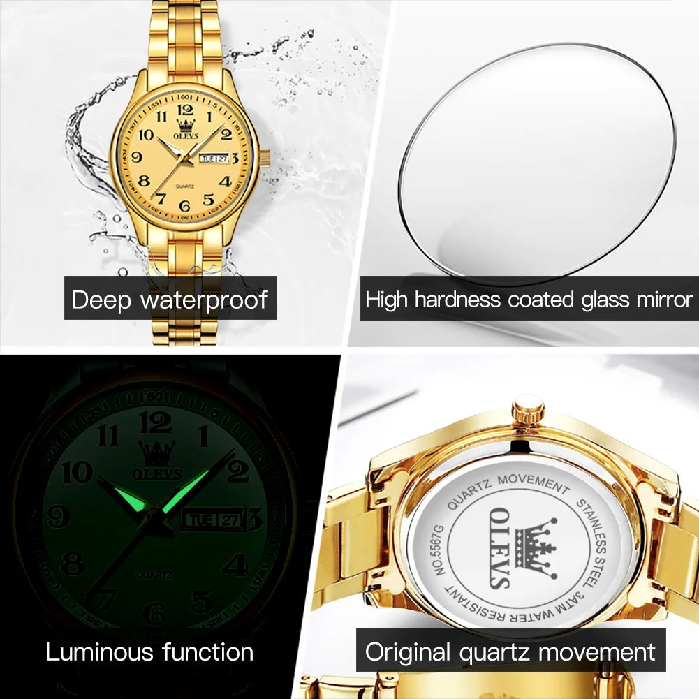 OLEVS Brand Luxury Gold Quartz Watch for Womens