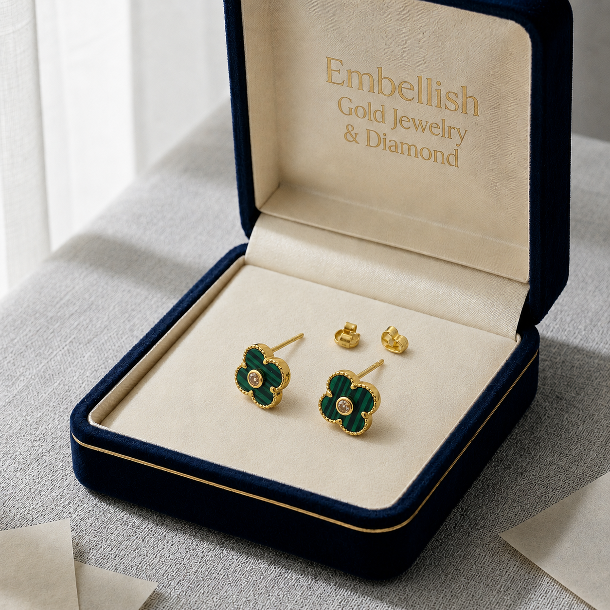 18K Real Gold VCA Green Stone Earrings