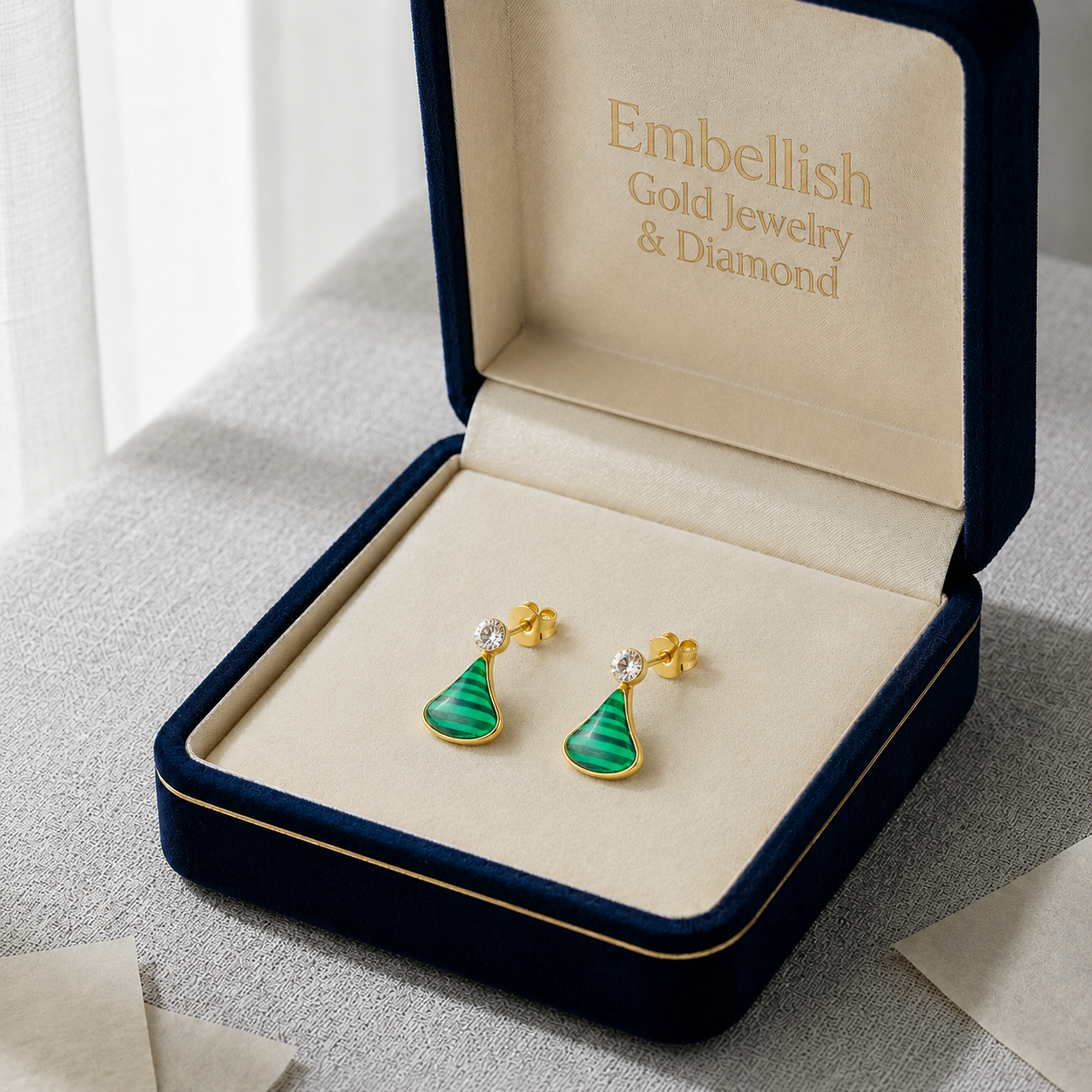 18K Gold Green Tear Drop Earrings