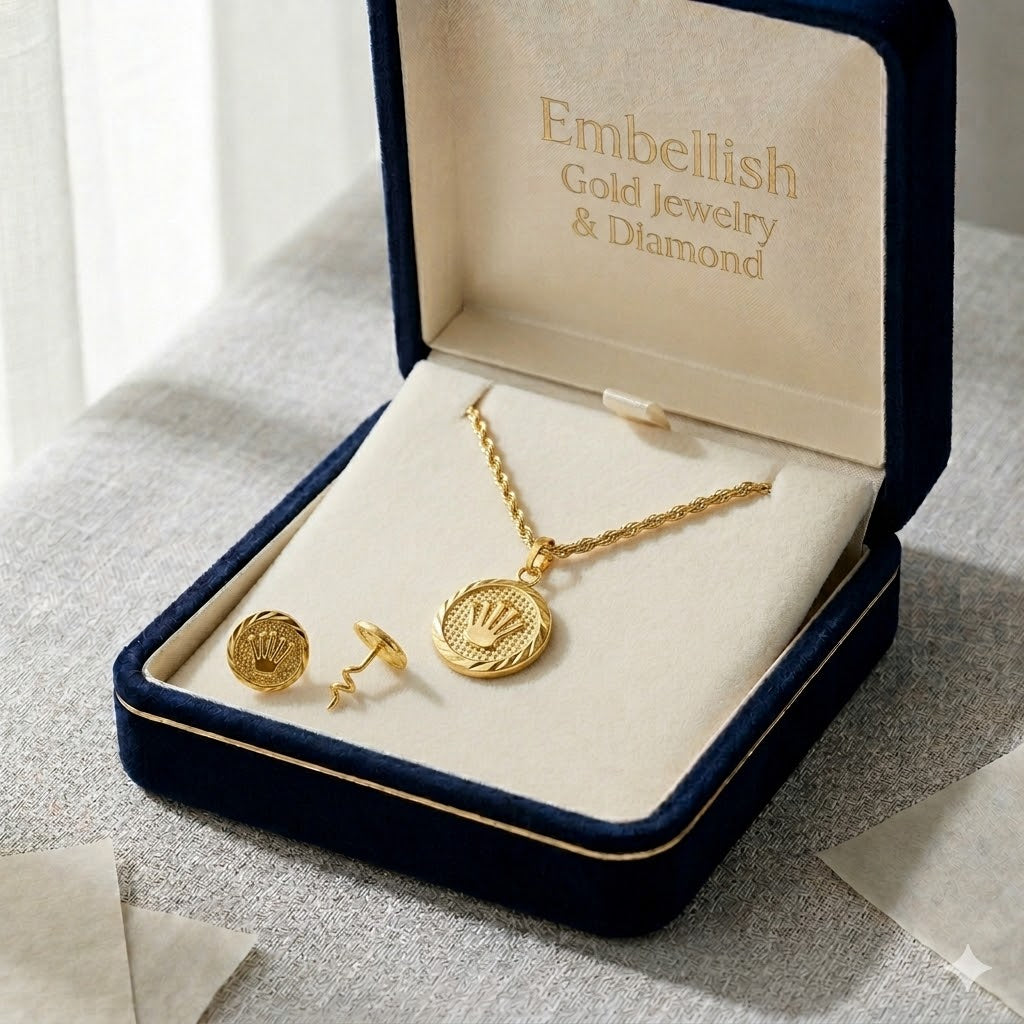 18k Gold Circle Crown Jewelry Set