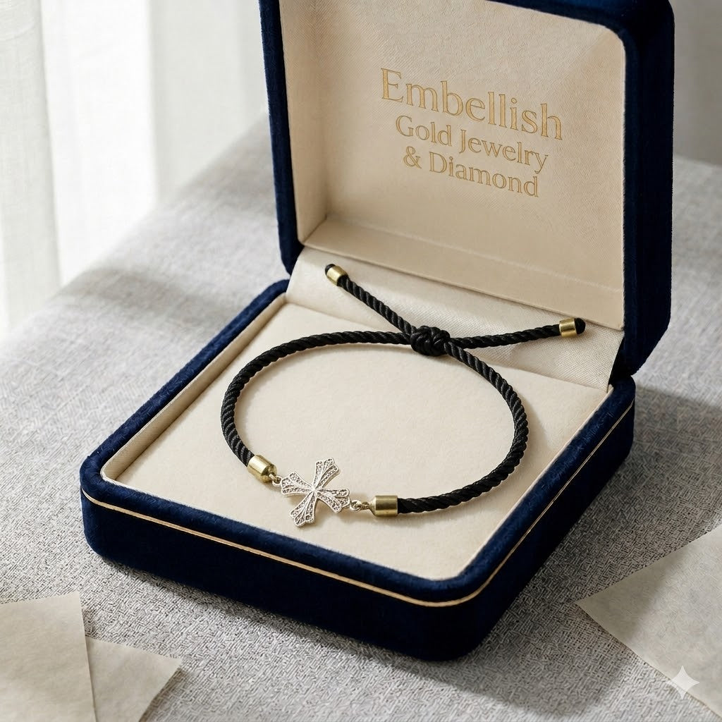 18K Real Gold Cross Lucky Charm Bracelet