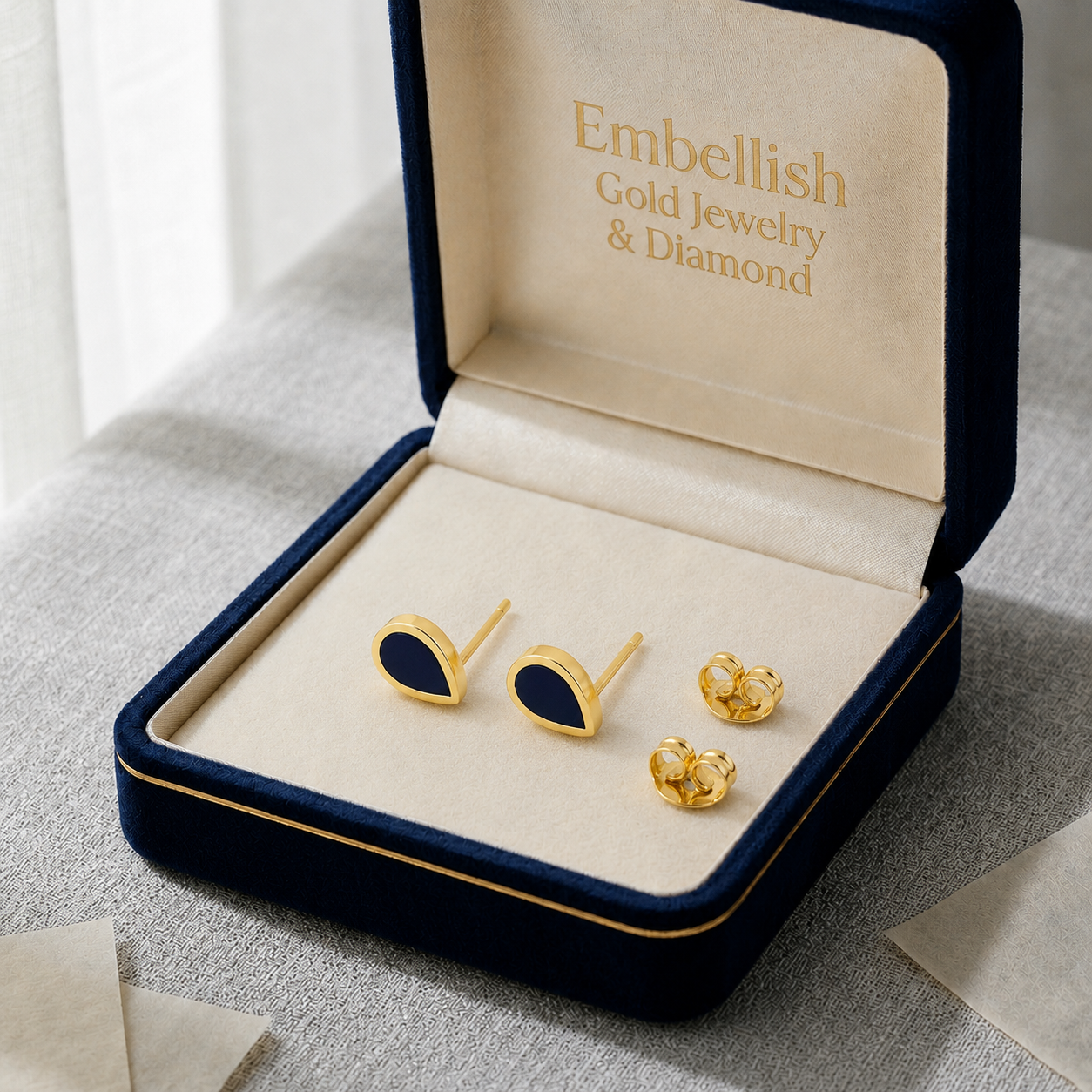 18K Gold Black Droplet Earrings