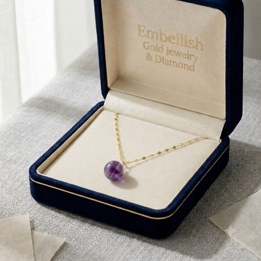 18K Real Gold Galaxy Purple Stone Necklace