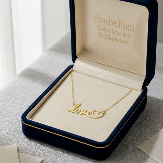 18K Real Gold Love With Heart Necklace